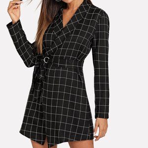 SHEIN Shawl Collar Self Tie Wrap Grid blazer